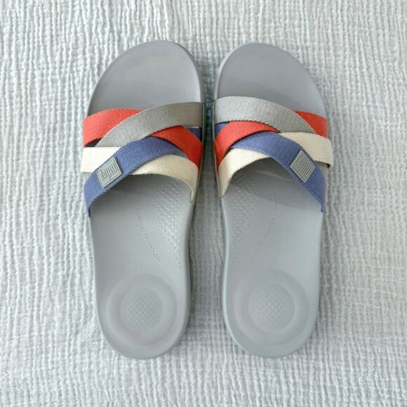 FitFlop iQushion Slides Size EU 42 US 10 Gray Cream Coral Lavender Sandal - Picture 2 of 10